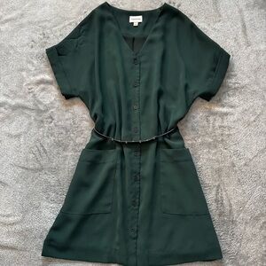 Frank & Oak Forest Green V-Neck Button-Down Shirt Dress - Size M